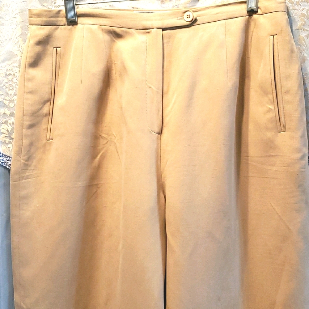 TRAVIS AYERS PETITE TAN SILK/LINEN PANTS SZ 14P